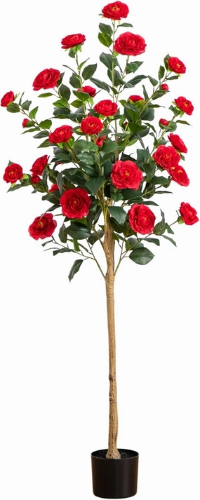 Nearly Natural 5ft. Artificial Red Camellia Rose Tree