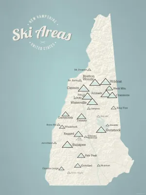 New Hampshire Ski Resorts Map 18x24 Poster (Beige & Opal Blue)