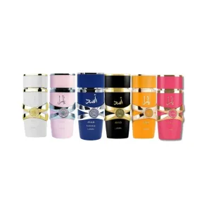 New Yara Collection 6 Piece Set Eau De Parfum Spray for Unisex (3.4 Ounce Pink Yara   3.4 Ounce Yara Moi   3.4 Ounce Yara Tous   3.4 Ounce Yara Candy  3.4 ounce Asad   Asad Zanzibar, 6PCS