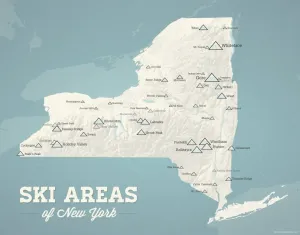 New York Ski Resorts Map 11x14 Print (Beige & Opal Blue)