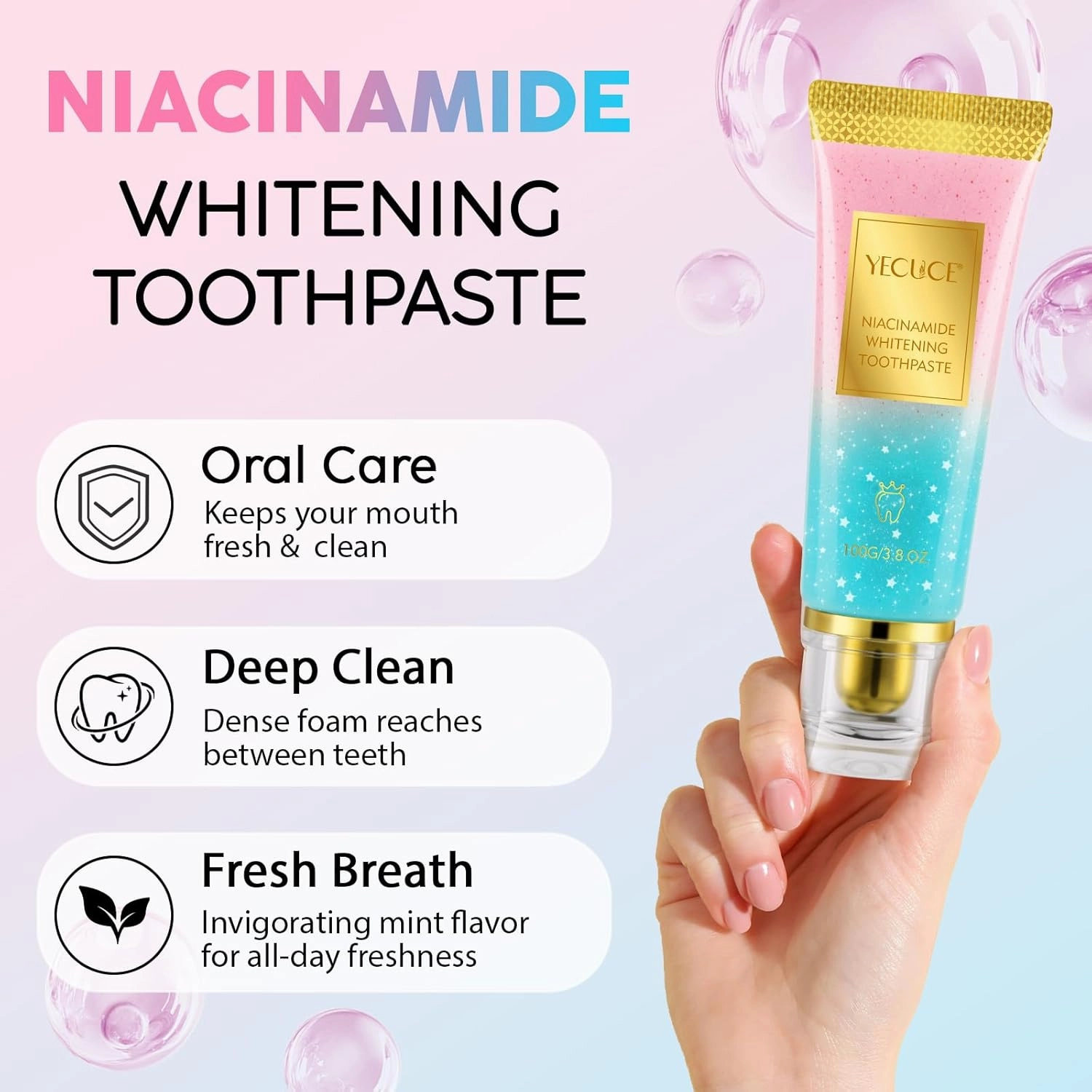 Niacinamide Toothpaste Niacinamide Intensive Whitening Toothpaste Deep Gentle Cleaning Tooth Paste Boosting Gum Health Mint & Peach Fresh Breath 2-Pack
