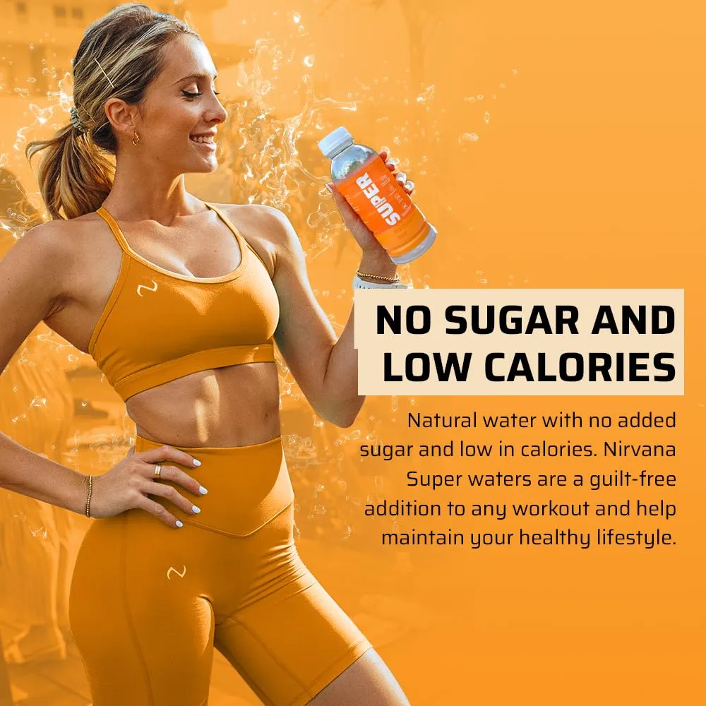 Nirvana Super Water Orange Peach - HMB Infused Beverage with Vitamin D - Natural Spring Water, Pure Hydration   Muscle and Bone Support - (16.9 fl oz - 12 Bottles)
