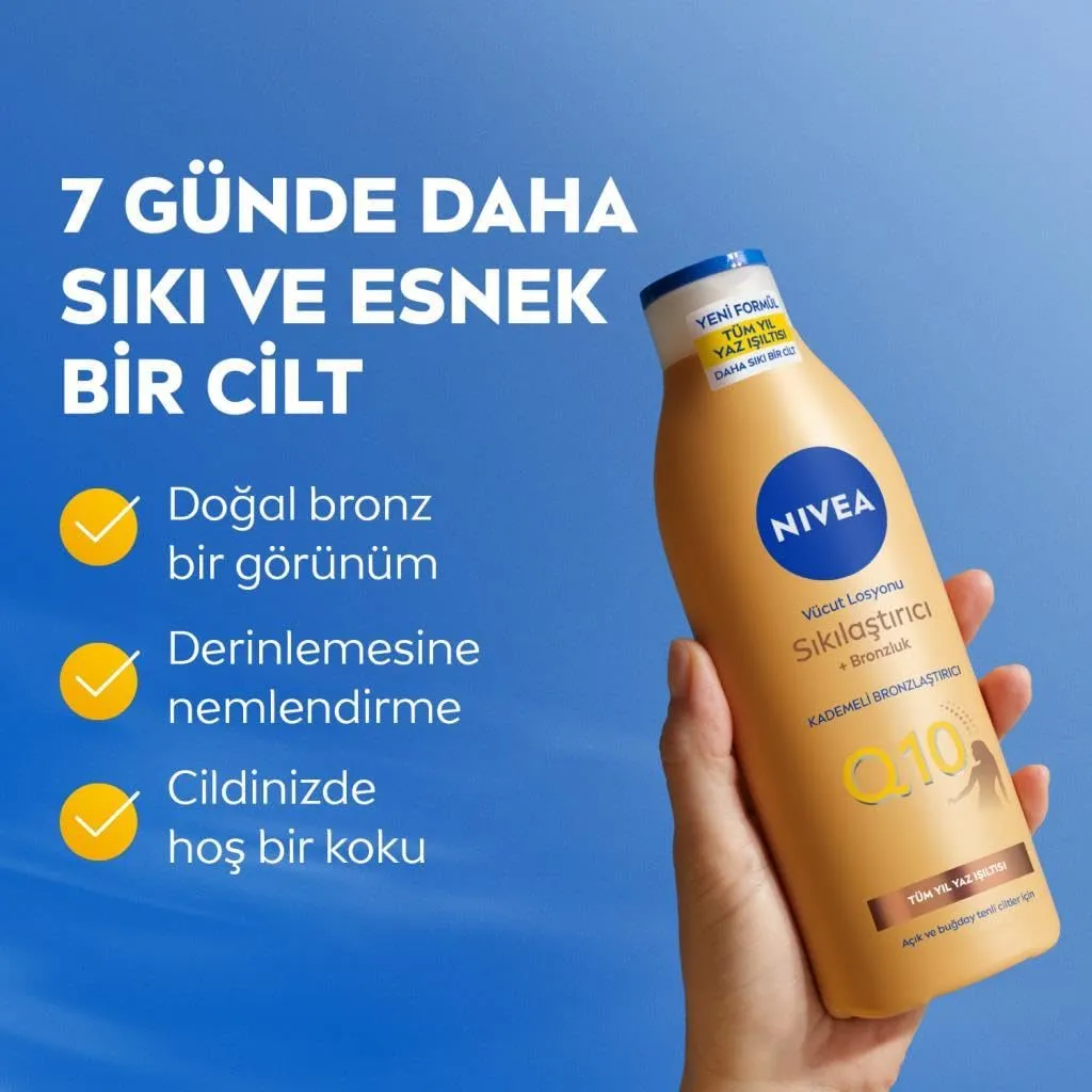 NIVEA Q10 Firming Plus Radiance Gradual Tan (400 ml), Firming Cream with Q10 for a Sun-Kissed Radiant Glow