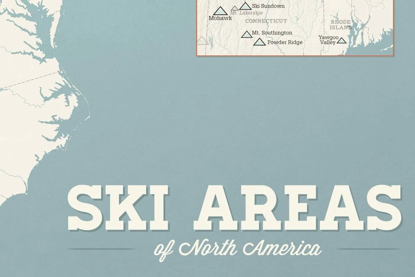 North America Ski Resorts Map 24x36 Poster (Beige & Opal Blue)