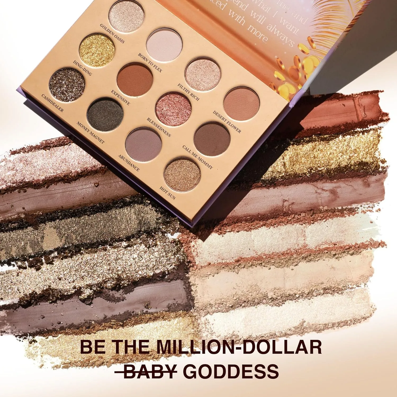 Nude Eyeshadow Palette Money Mantra – 12 High Pigment, Blendable Shades – Long-Lasting & Smudge-Proof – Matte, Satin, Shimmer & Glitter Finishes – 0.47 oz