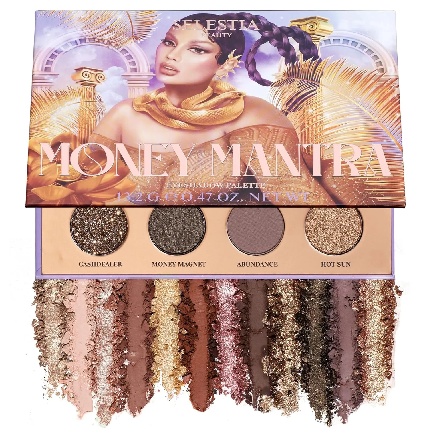 Nude Eyeshadow Palette Money Mantra – 12 High Pigment, Blendable Shades – Long-Lasting & Smudge-Proof – Matte, Satin, Shimmer & Glitter Finishes – 0.47 oz