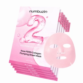 numbuzin No.2 Sheet Mask | Rose PDRN Collagen Plumping Sheet Mask | Korean Mask for face | Brightening, Hydrating, Firming and Moisturizing | Collagen, Peptides, PDRN | 4ea