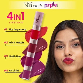 NY Bae 4IN1 Lip Play Liquid Lipstick - Rose Rush (4ml) | Matte Lips | Super Pigmented | Multi-Use | Maroon & Red Shades | Travel Kit