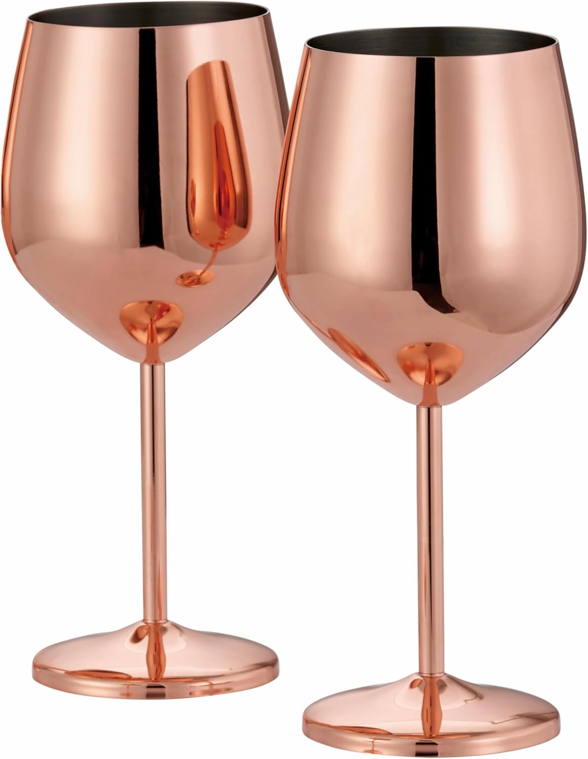 Oak & Steel - 2 Rose Gold Stainless Steel Wine Glasses (18 Oz) Unbreakable Metal Wine Glasses, Wine Goblets with Gift Box for House Warming, Valentines, Anniversary