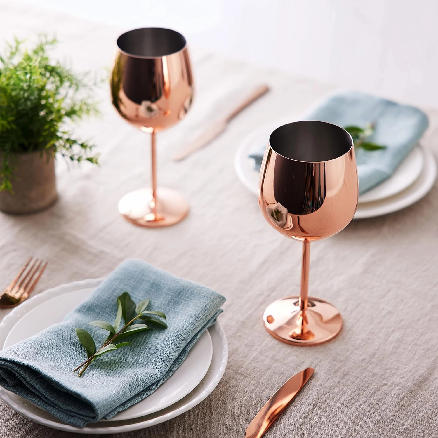 Oak & Steel - 2 Rose Gold Stainless Steel Wine Glasses (18 Oz) Unbreakable Metal Wine Glasses, Wine Goblets with Gift Box for House Warming, Valentines, Anniversary