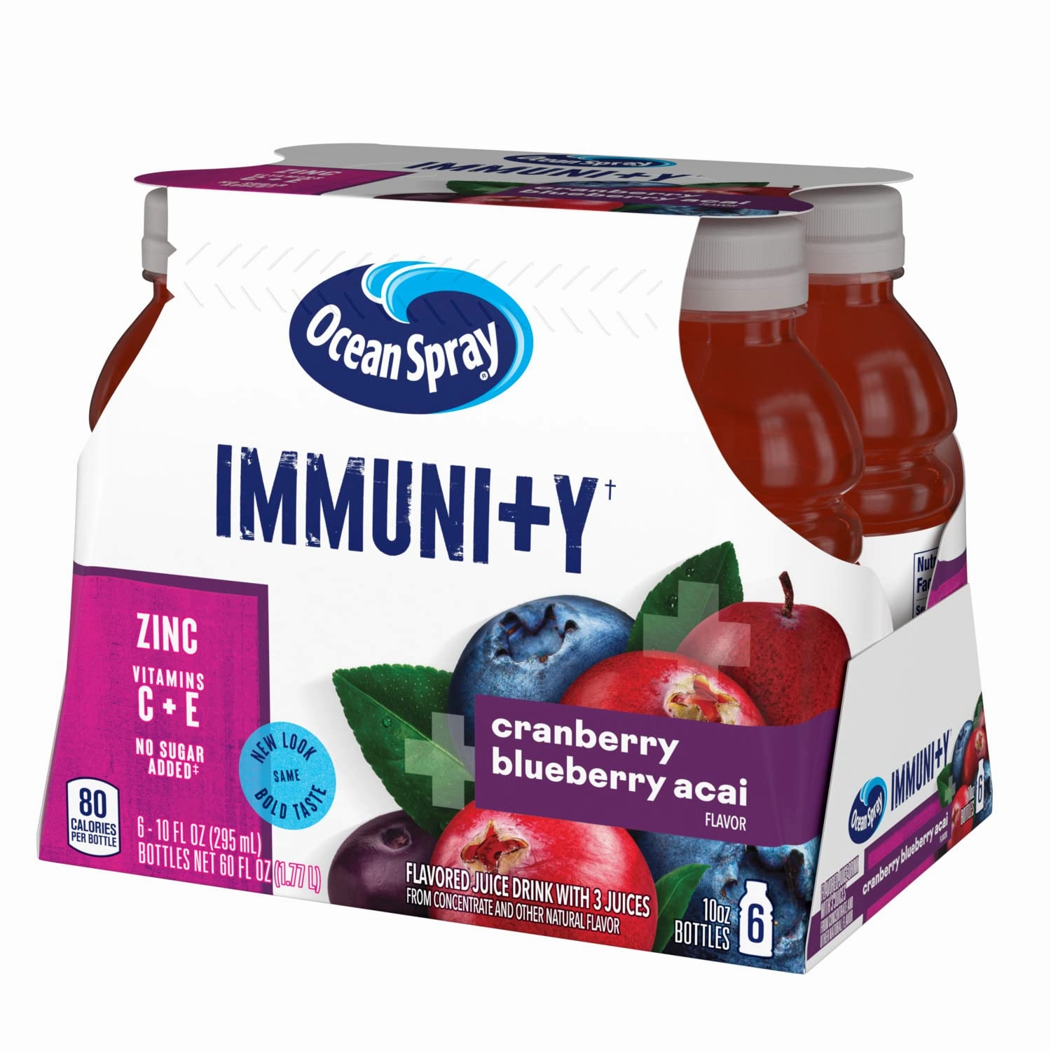 Ocean Spray Immunity Cranberry Blueberry Acai Flavored Juice Drinks, 10 Fl Oz Bottles, 6 Count (Pack of 4)