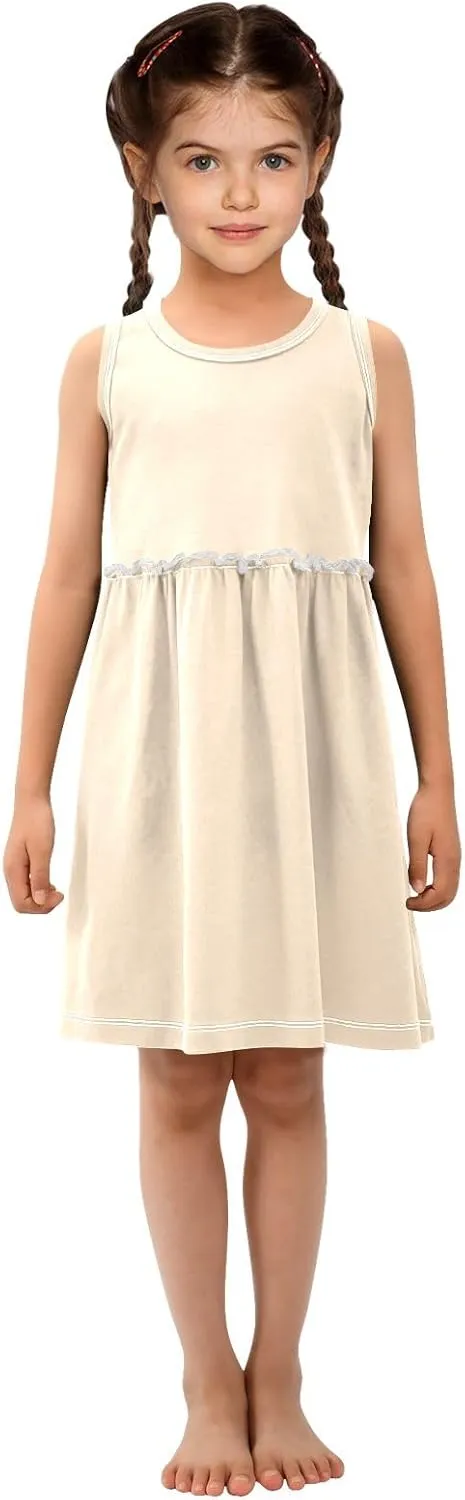 ODAWA Peach Puff Girls Sleeveless Dress Girls Casual Sundresses A-Line Girls Casual Dress for 2-8 Years Old Kids