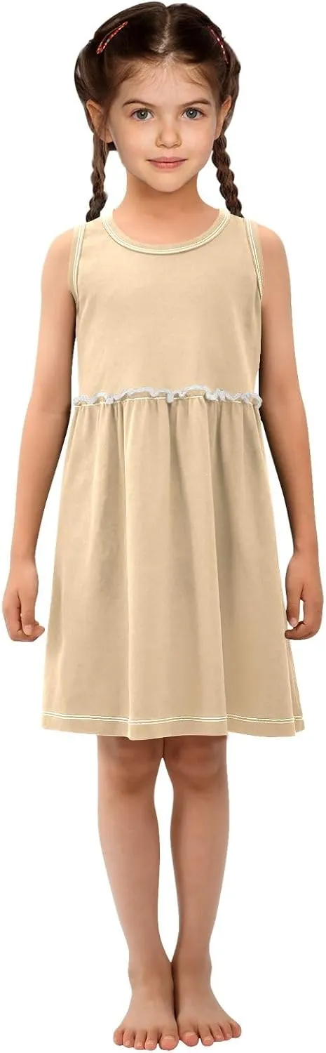 ODAWA Peach Puff Girls Sleeveless Dress Girls Casual Sundresses A-Line Girls Casual Dress for 2-8 Years Old Kids