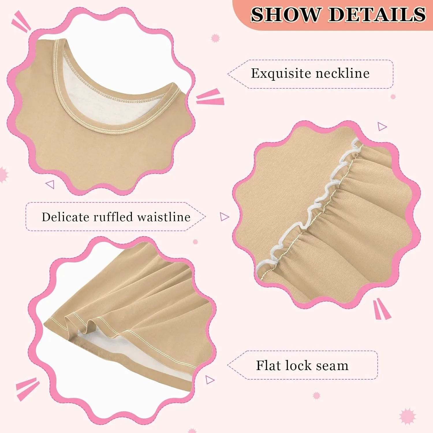 ODAWA Peach Puff Girls Sleeveless Dress Girls Casual Sundresses A-Line Girls Casual Dress for 2-8 Years Old Kids