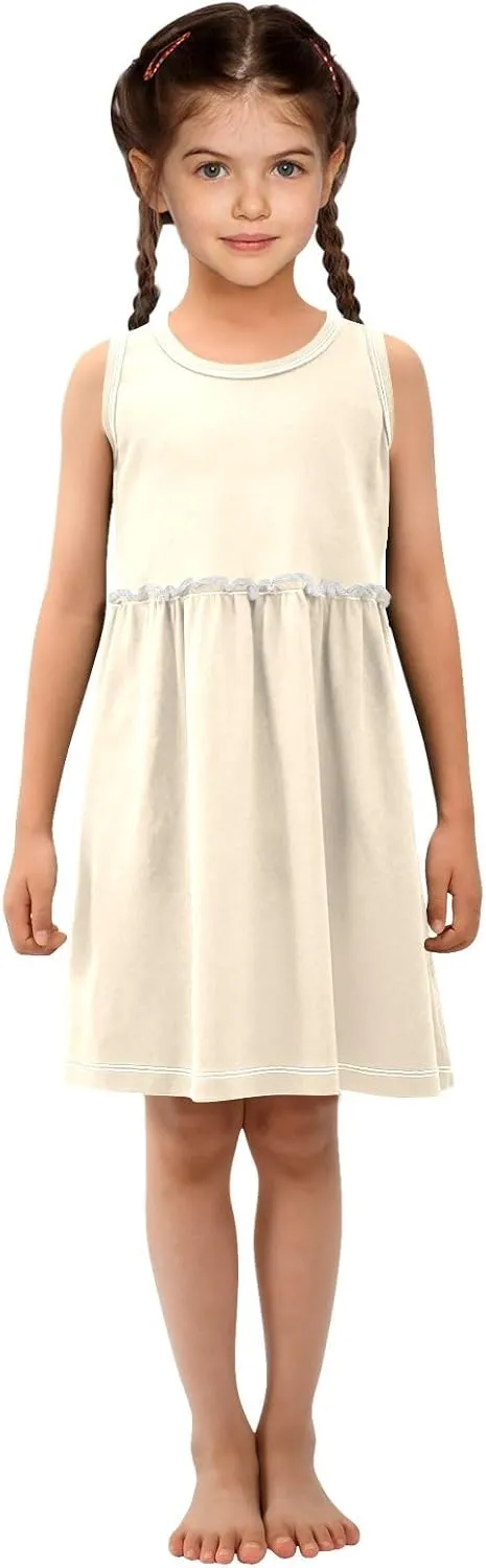 ODAWA Peach Puff Girls Sleeveless Dress Girls Casual Sundresses A-Line Girls Casual Dress for 2-8 Years Old Kids