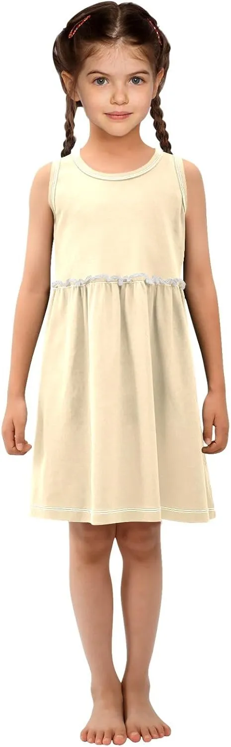 ODAWA Peach Puff Girls Sleeveless Dress Girls Casual Sundresses A-Line Girls Casual Dress for 2-8 Years Old Kids