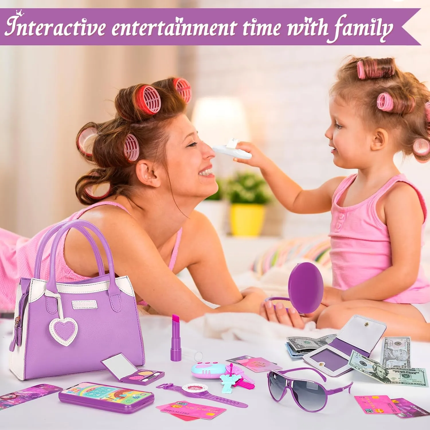Officygnet Girls Toys for 3 4 5 6 7 8 Year Old - Pretend Princess Play Purse Toys for Little Girl, Toddler Purse with Accessories, Kids Toy Purse Birthday for Girls Ages 2-4 3-5 4-5 6-8 (Purple)
