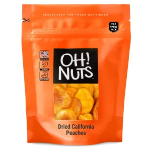 Oh! Nuts Dried Peaches California - 2 LB - Dried Fruit Slices - No Sugar Added - Packed in New York Zip-Seal Bag for Exceptional Freshness