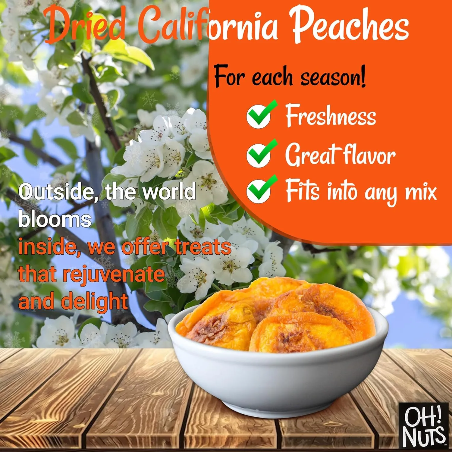 Oh! Nuts Dried Peaches California - 2 LB - Dried Fruit Slices - No Sugar Added - Packed in New York Zip-Seal Bag for Exceptional Freshness