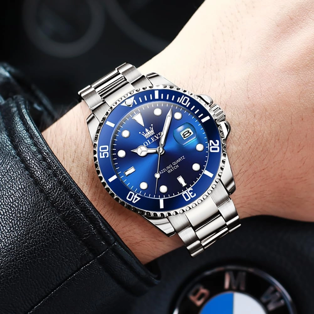 OLEVS Watches Men Waterproof Luxury Big Face Mens Watch Stainless Steel Day Date Quartz Analog Dress Watches for Men Luminous Relojes De Hombre (Green/Blue/Black/Gold)