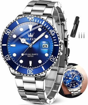 OLEVS Watches Men Waterproof Luxury Big Face Mens Watch Stainless Steel Day Date Quartz Analog Dress Watches for Men Luminous Relojes De Hombre (Green/Blue/Black/Gold)