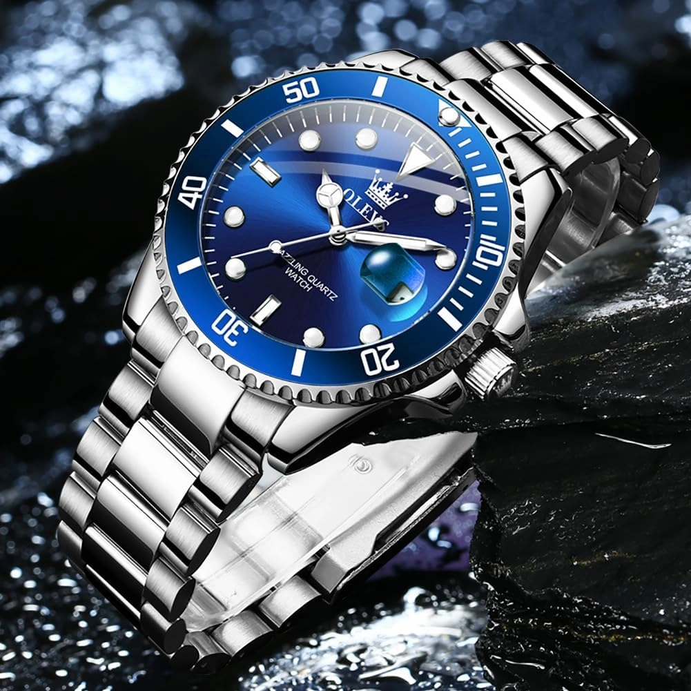 OLEVS Watches Men Waterproof Luxury Big Face Mens Watch Stainless Steel Day Date Quartz Analog Dress Watches for Men Luminous Relojes De Hombre (Green/Blue/Black/Gold)