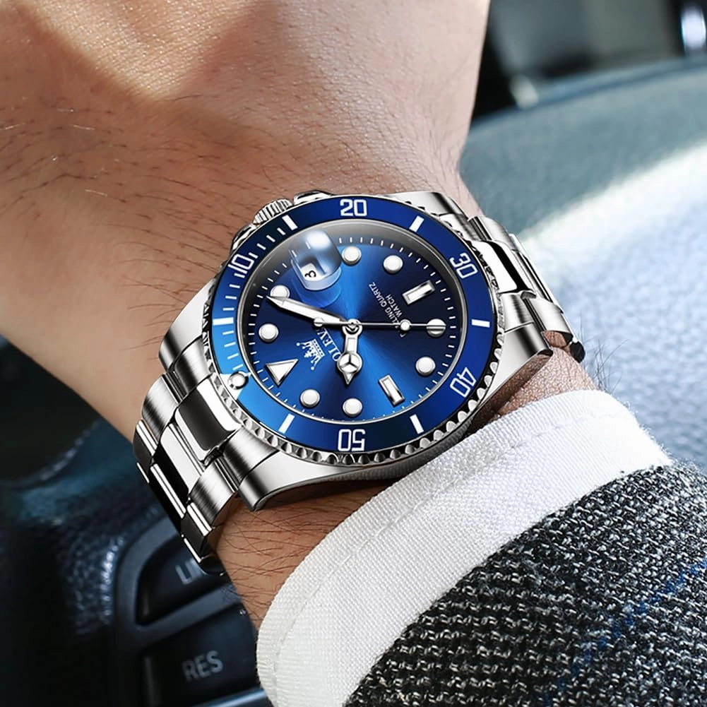 OLEVS Watches Men Waterproof Luxury Big Face Mens Watch Stainless Steel Day Date Quartz Analog Dress Watches for Men Luminous Relojes De Hombre (Green/Blue/Black/Gold)