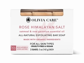Olivia Care Rose Himalayan Salt Bar Soap, Oatmeal & Rose Geranium Essential Oil, All-Natural Exfoliating, Vegan, 5 oz, 3 Pack