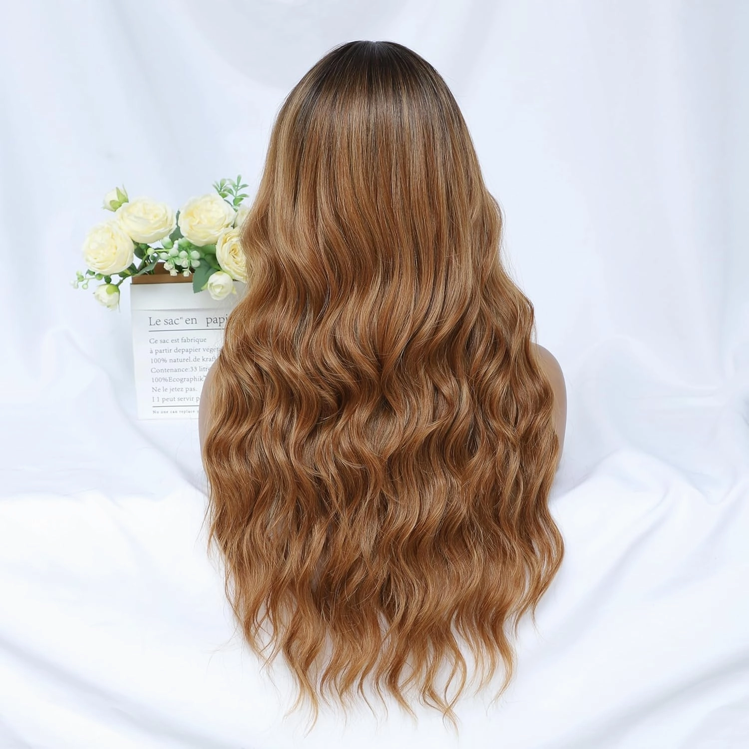 Ombre Brown Wig with Bangs for Women Long Ombre Brown Wavy Wigs 26 Inch Brown Wigs Natural Looking Heat Resistant Synthetic Wig for Daily Party Use