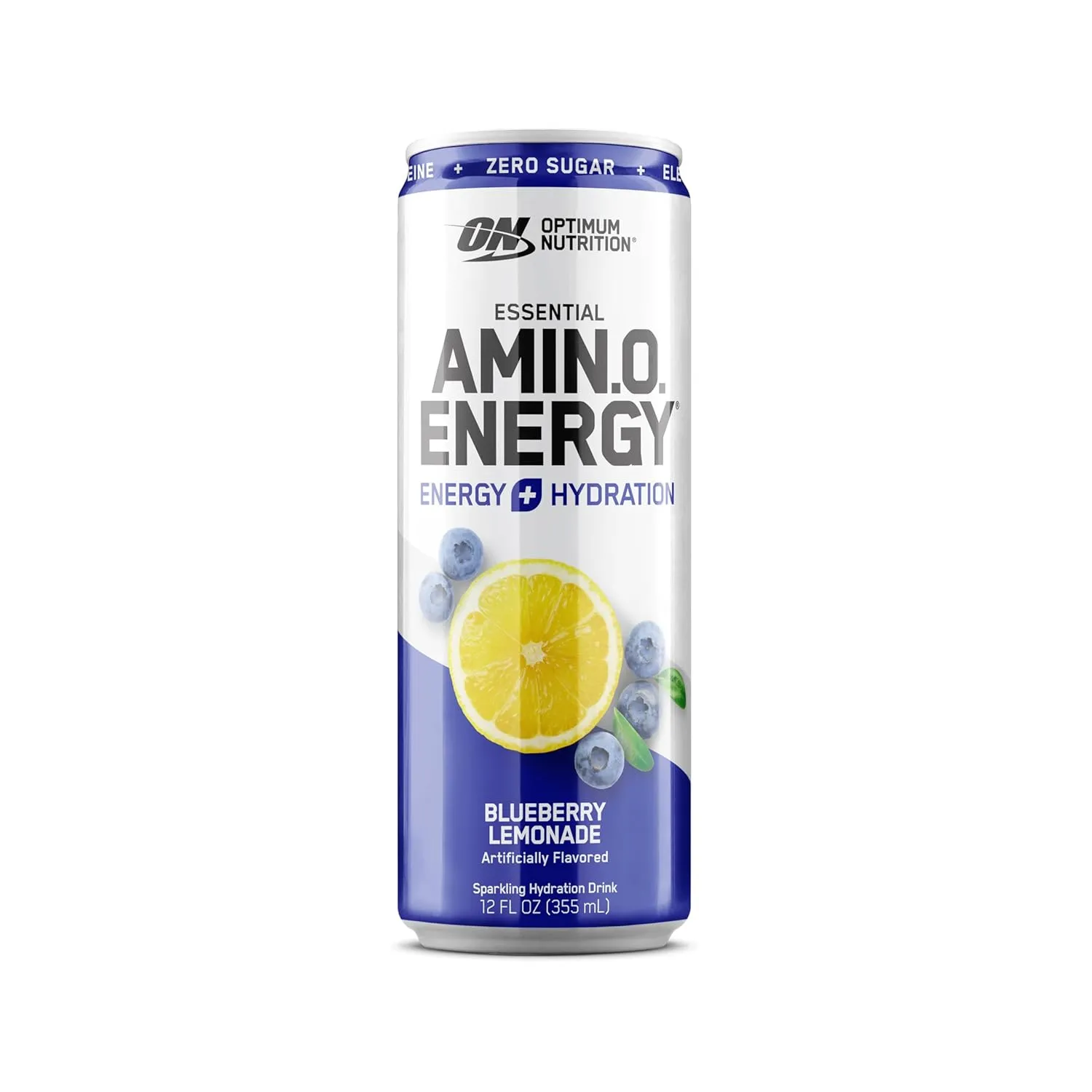 Optimum Nutrition Amino Energy Sparkling Hydration Drink, Electrolytes, Caffeine, Amino Acids, BCAAs, Sugar Free, Blueberry Lemonade, 12 Fl Oz, 12 Pack (Packaging May Vary)