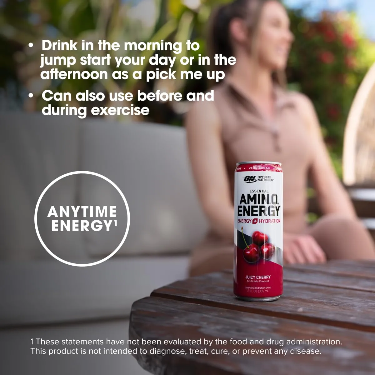 Optimum Nutrition Amino Energy Sparkling Hydration Drink, Electrolytes, Caffeine, Amino Acids, BCAAs, Sugar Free, Juicy Cherry, 12 Fl Oz, 12 Pack (Packaging May Vary)