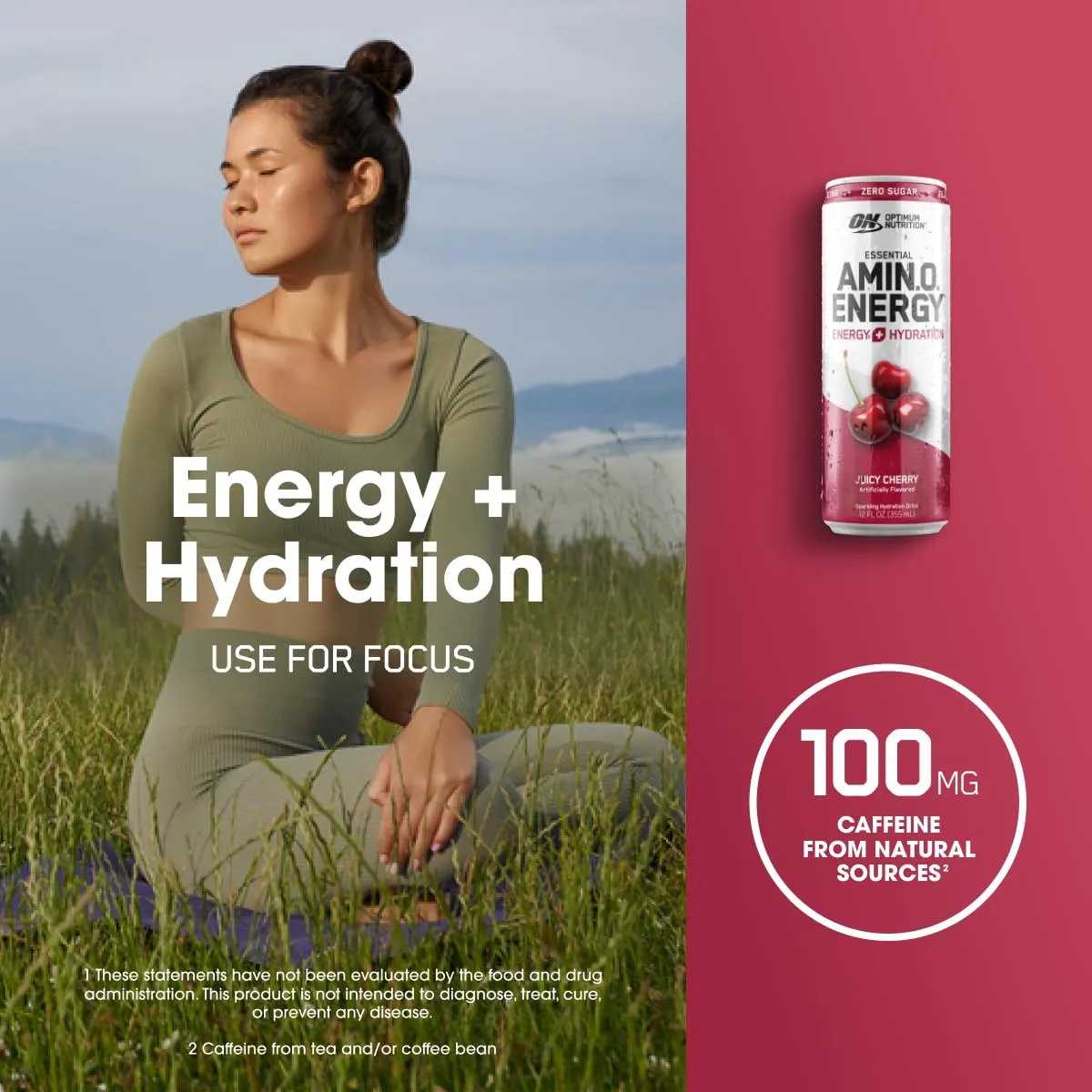 Optimum Nutrition Amino Energy Sparkling Hydration Drink, Electrolytes, Caffeine, Amino Acids, BCAAs, Sugar Free, Juicy Cherry, 12 Fl Oz, 12 Pack (Packaging May Vary)