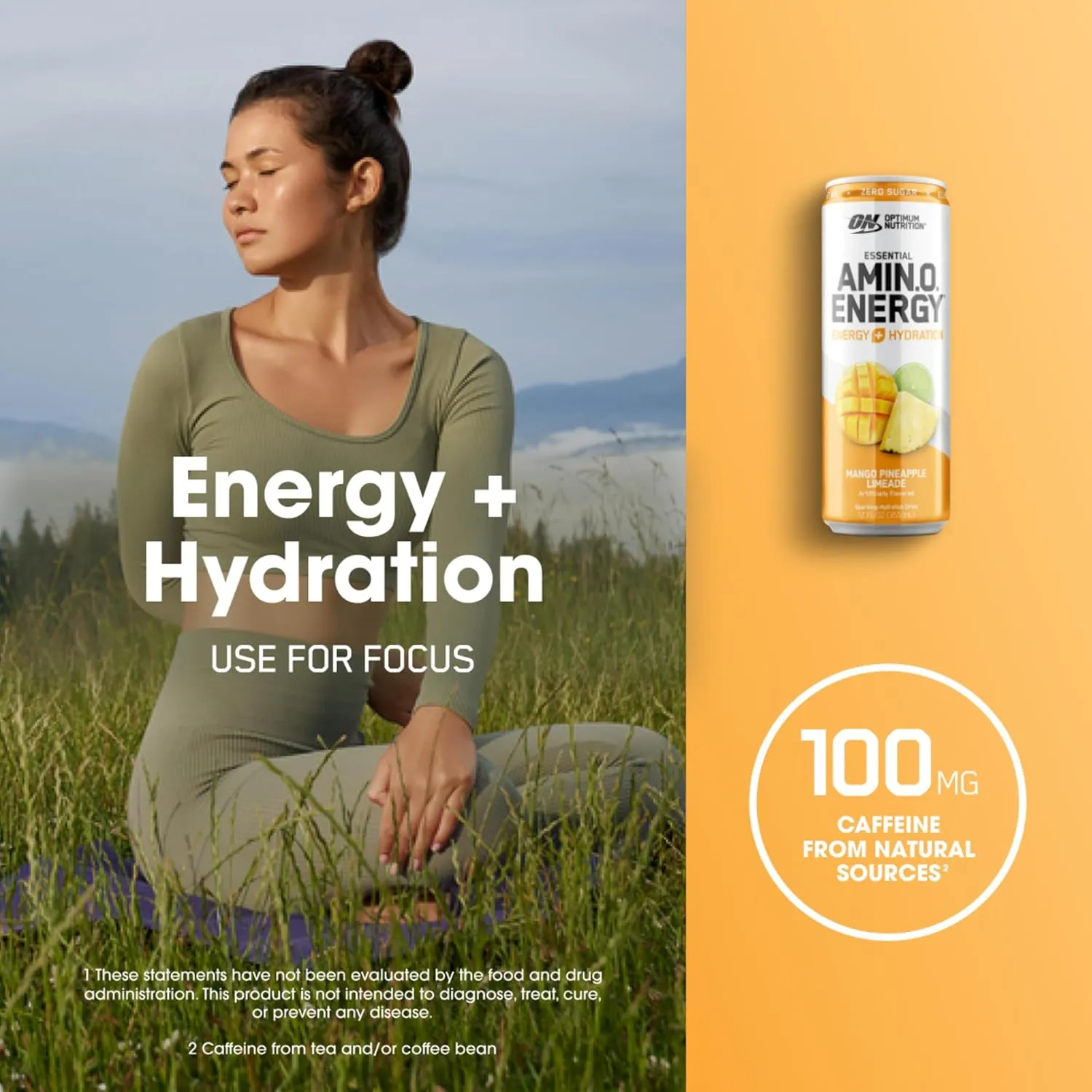 Optimum Nutrition Amino Energy Sparkling Hydration Drink, Electrolytes, Caffeine, Amino Acids, BCAAs, Sugar Free, Mango Pineapple Limeade, 12 Fl Oz, 12 Pack (Packaging May Vary)