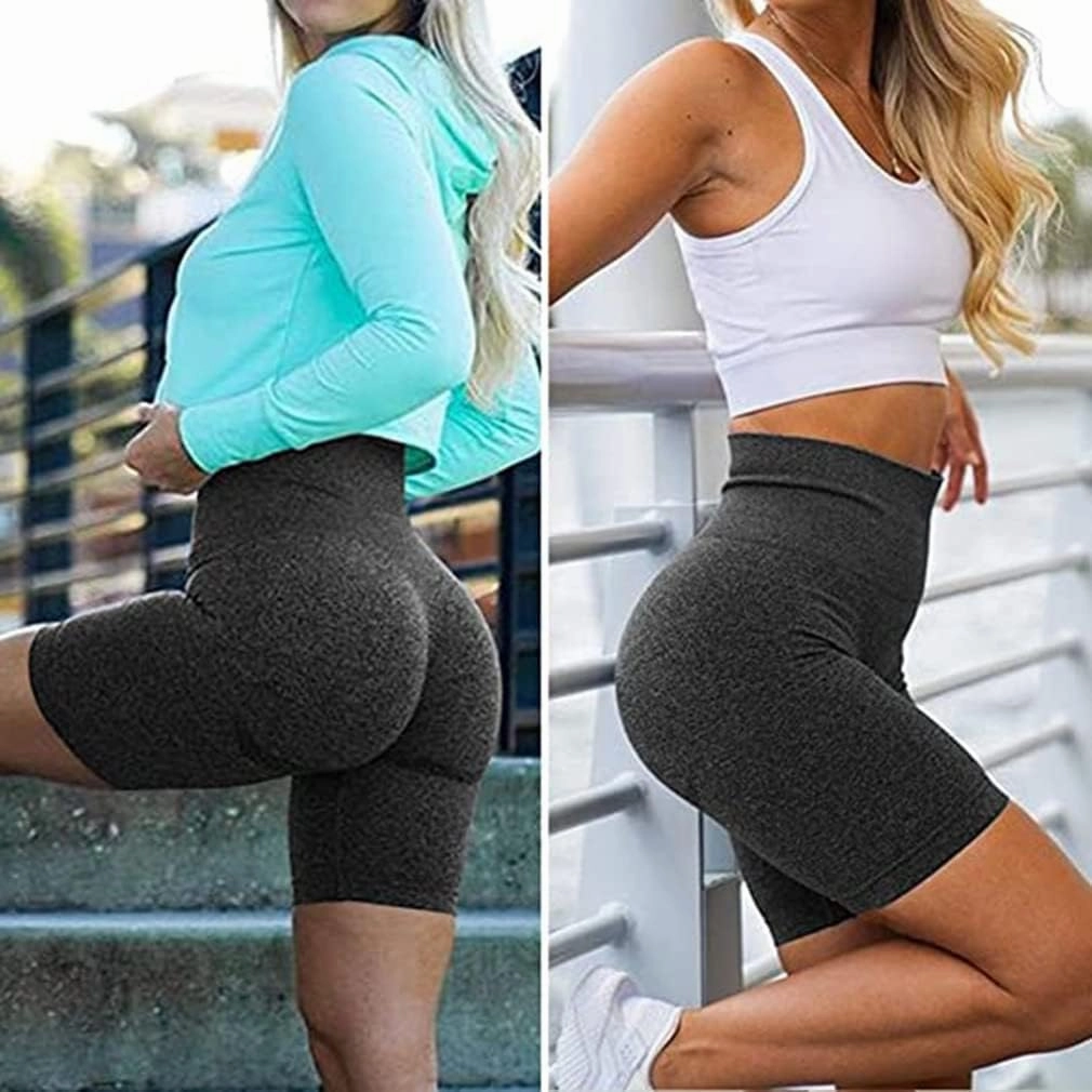 OQQ Women's 3 Piece High Waist Workout Shorts Butt Lifting Tummy Control Ruched Booty Smile Yoga Short Pants