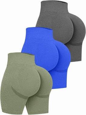 OQQ Women's 3 Piece High Waist Workout Shorts Butt Lifting Tummy Control Ruched Booty Smile Yoga Short Pants