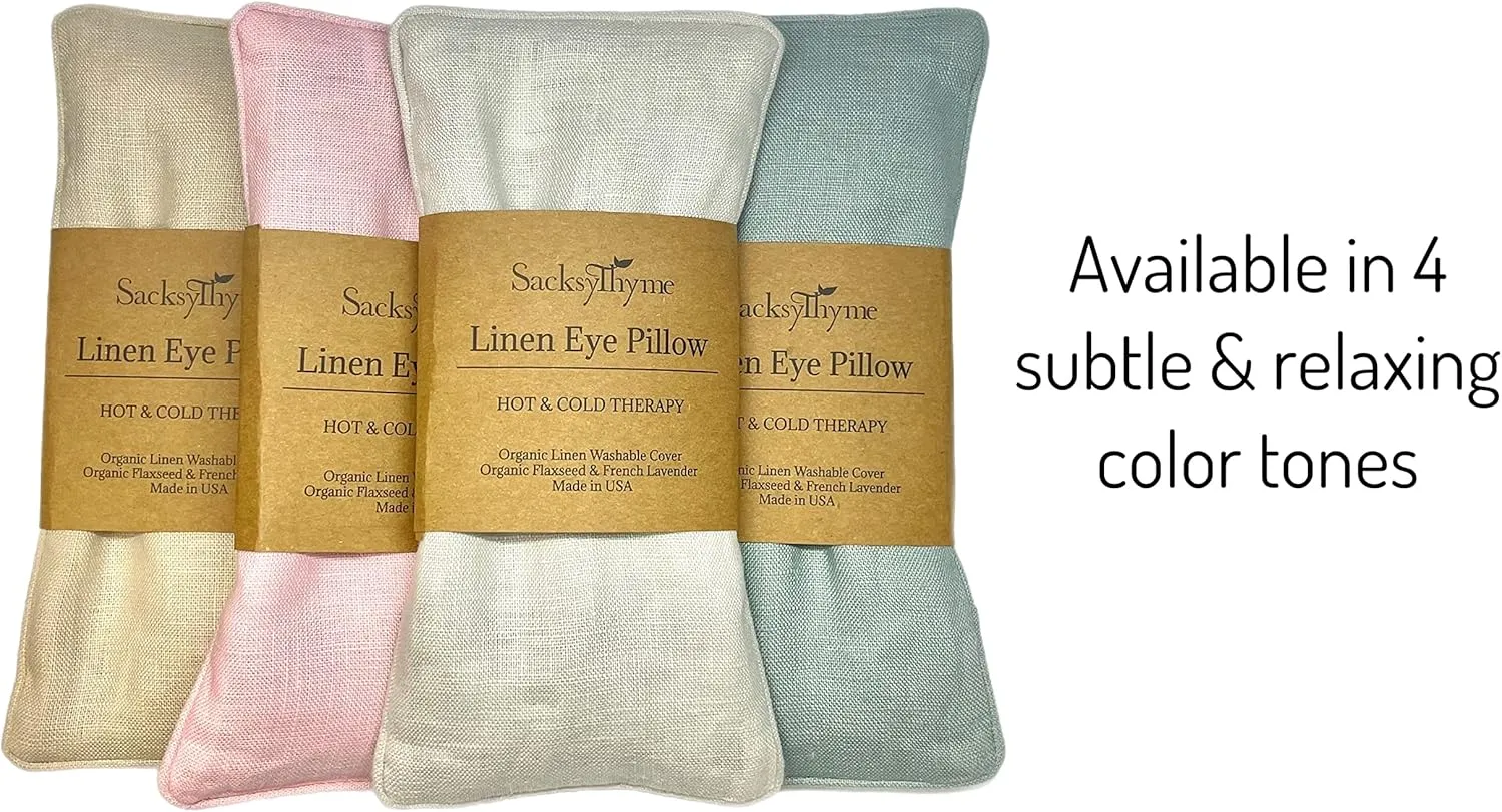 Organic Linen Eye Pillow - Lavender & Flaxseed for Relaxation, Yoga, Stress Relief - Microwavable Heating Pad & Cool Compress - Made in USA - Gifts for Meditation - (Lavender)