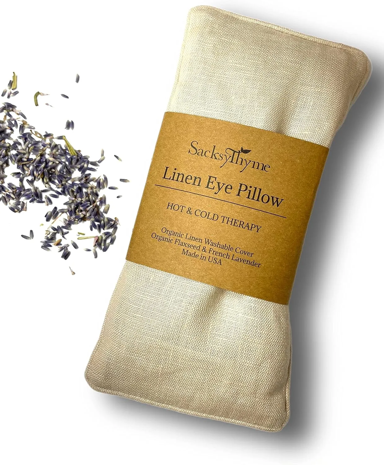 Organic Linen Eye Pillow - Lavender & Flaxseed for Relaxation, Yoga, Stress Relief - Microwavable Heating Pad & Cool Compress - Made in USA - Gifts for Meditation - (Lavender)