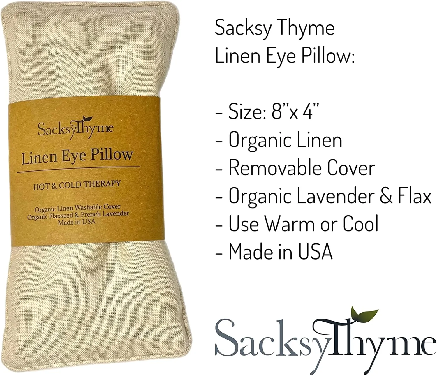 Organic Linen Eye Pillow - Lavender & Flaxseed for Relaxation, Yoga, Stress Relief - Microwavable Heating Pad & Cool Compress - Made in USA - Gifts for Meditation - (Lavender)