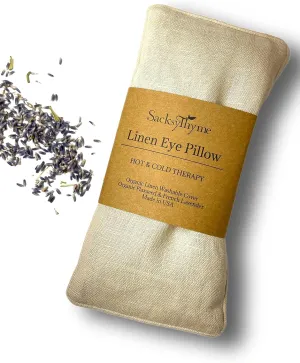 Organic Linen Eye Pillow - Lavender & Flaxseed for Relaxation, Yoga, Stress Relief - Microwavable Heating Pad & Cool Compress - Made in USA - Gifts for Meditation - (Lavender)