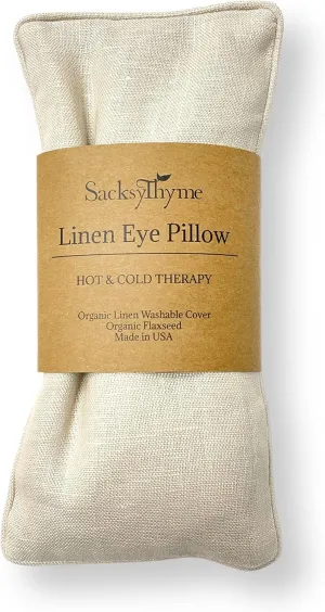 Organic Linen Eye Pillow - Lavender & Flaxseed for Relaxation, Yoga, Stress Relief - Microwavable Heating Pad & Cool Compress - Made in USA - Gifts for Meditation - (Unscented)