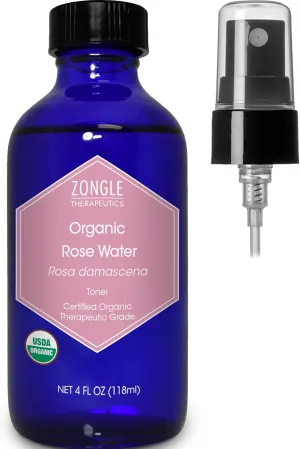 Organic, Rose Water, Spray for Face, Hyderating Toner – 100% Pure, Rose Water, by Zongle Therapeutics Grade, 4 Oz