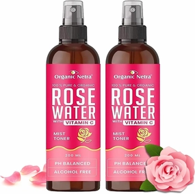 Organic Netra Pure Rose Water Face Toner with Vitamin C,Helps to Hydrate The Skin, Cleanses and tightens The Open pores -Mist Spray for All Skin Type (200 L, Pack of 2)