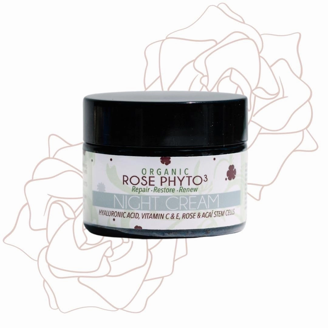 Organic Rose Phyto³ Night Cream with Hyaluronic Acid - Anti-Aging Face Moisturizer for Women - Wrinkle Cream with Rose Water, Vitamin C & E, and Acaí Stem Cells (2 fl. Oz)