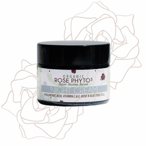Organic Rose Phyto³ Night Cream with Hyaluronic Acid - Anti-Aging Face Moisturizer for Women - Wrinkle Cream with Rose Water, Vitamin C & E, and Acaí Stem Cells (2 fl. Oz)