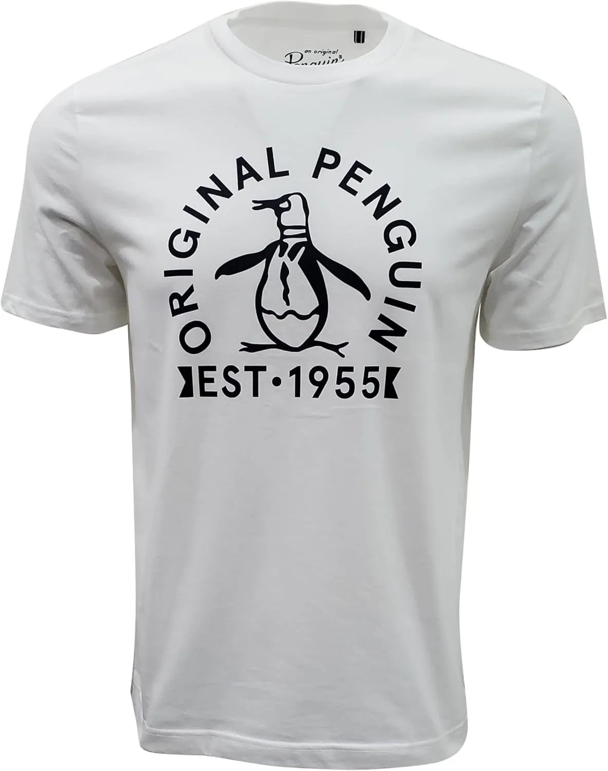 Original Penguin Men's Crewneck Graphic Logo Tee (US, Alpha, Large, Regular, Regular, Bright White (Penguin Est.1955))