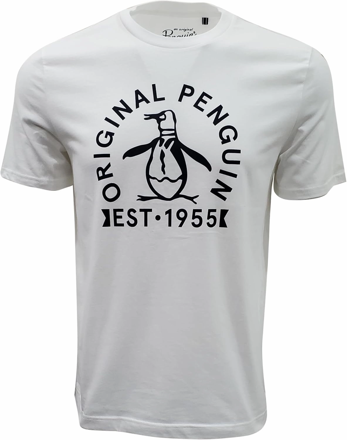 Original Penguin Men's Crewneck Graphic Logo Tee (US, Alpha, Small, Regular, Regular, Bright White (Penguin Est.1955))