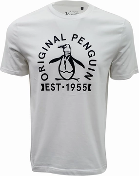 Original Penguin Men's Crewneck Graphic Logo Tee (US, Alpha, Small, Regular, Regular, Bright White (Penguin Est.1955))