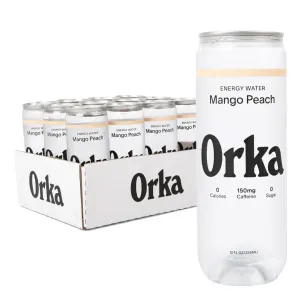 Orka Energy Water – Sugar-Free, Zero-Calorie, Non-Carbonated Caffeinated Water (12oz Cans, Mango Peach) | 150mg Natural Caffeine   Natural L-Theanine for Jitter-Free Focus & Energy