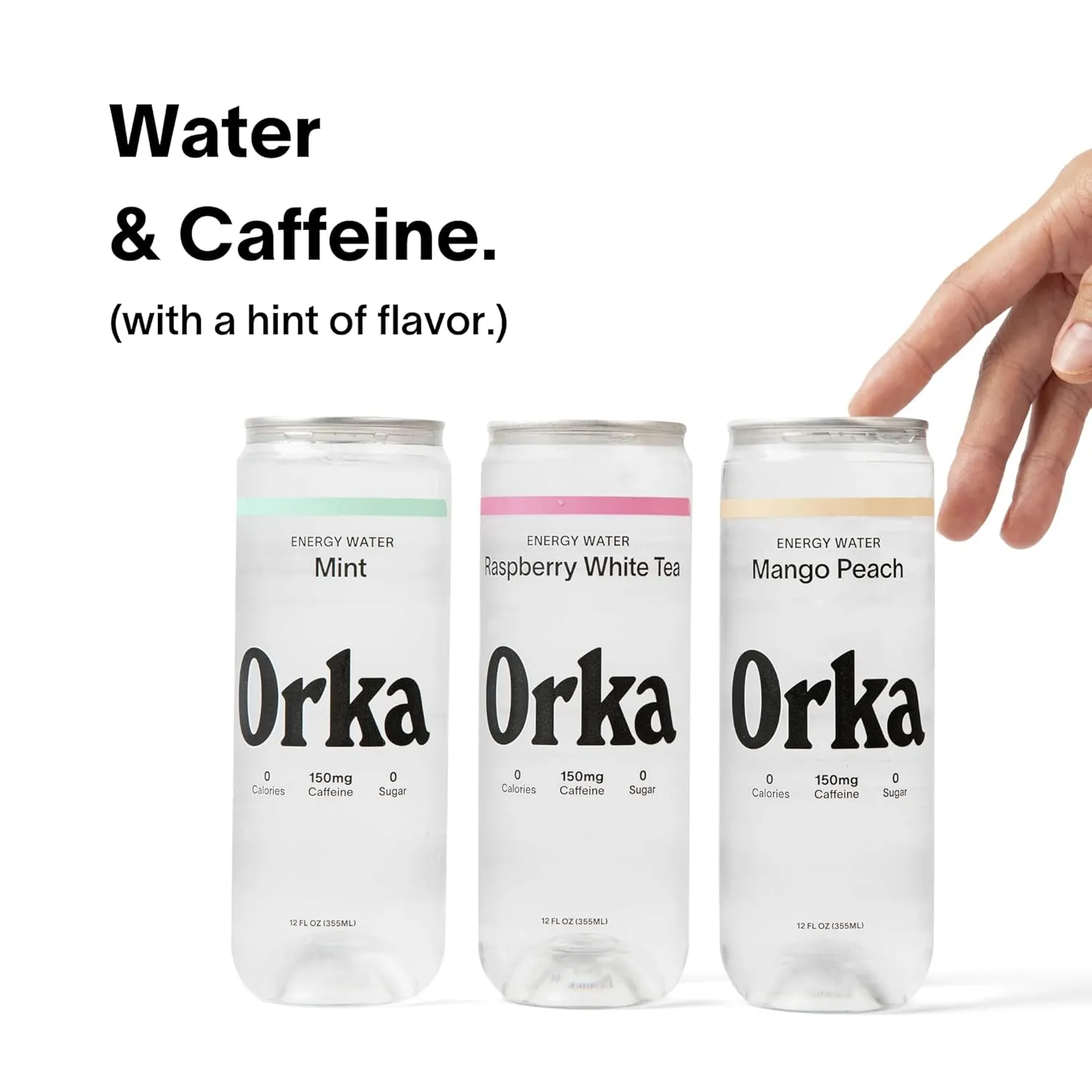 Orka Energy Water – Sugar-Free, Zero-Calorie, Non-Carbonated Caffeinated Water (12oz Cans, Mango Peach) | 150mg Natural Caffeine   Natural L-Theanine for Jitter-Free Focus & Energy