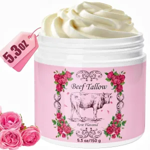Outccogo Beef Tallow for Skin, Beef Tallow for Face,Face Moisturizer, 5.3 OZ Extra Size Rose Scent Whipped Natural Tallow Blam Grass Fed Tallow Cream Moisturizer Body Lotion